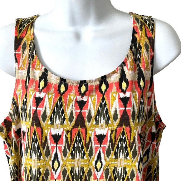 J. Jill Aztec Sleeveless Tank Top M Scoop Neck 100% Cotton Multi-Colored Ikat - Picture 3 of 6